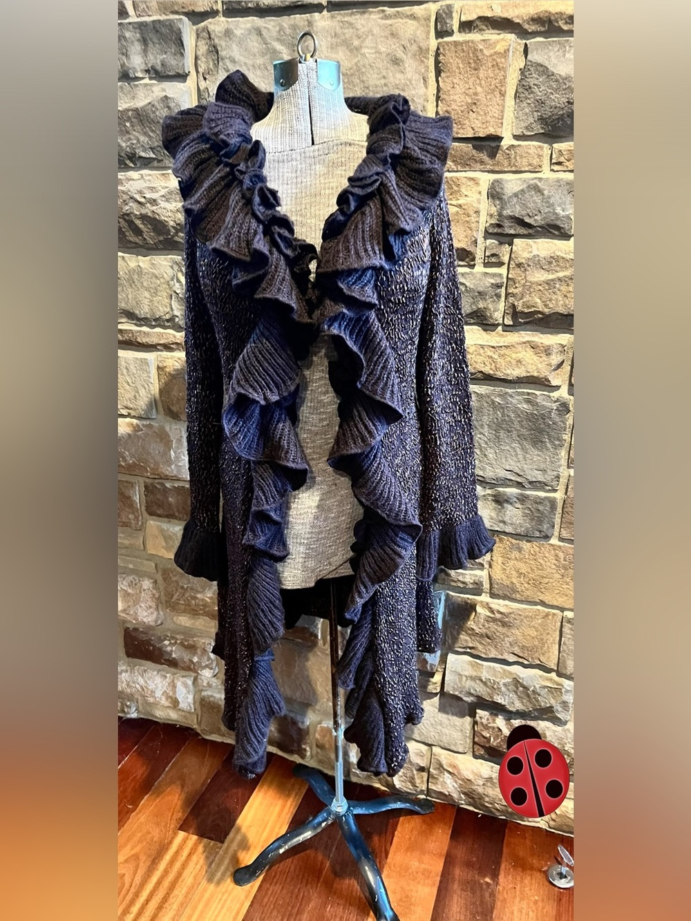 Ruffled Open-Front Women's Sweater Cardigan - chocolate brown and tan.